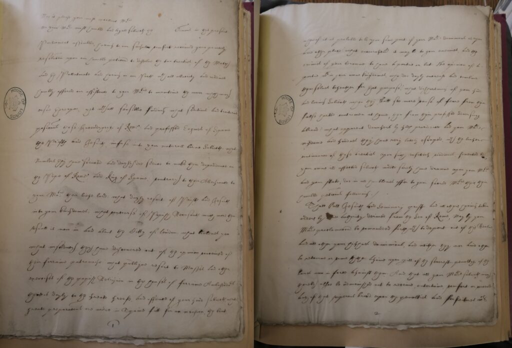 To the right reverend, and right honourable the lords spirituall and temporall in this high and most honourable court of Parliament assembled. The humble peticion of Philip Page [1624]. Image courtesy of the Parliamentary Archives, HL/PO/JO/10/1/23.